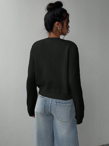 Cardigan tricoté à manches longues chic, mode, slim, couleur unie, pull court pour femmes vêtements
