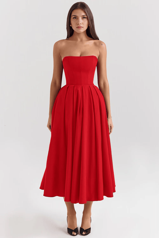 Midi Bustier Red Dress with Corset Fit – Perfect Outfit for Spring and Events | Sofi Dress Solanordi 
