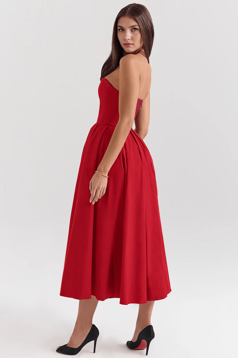 Midi Bustier Red Dress with Corset Fit – Perfect Outfit for Spring and Events | Sofi Dress Solanordi 