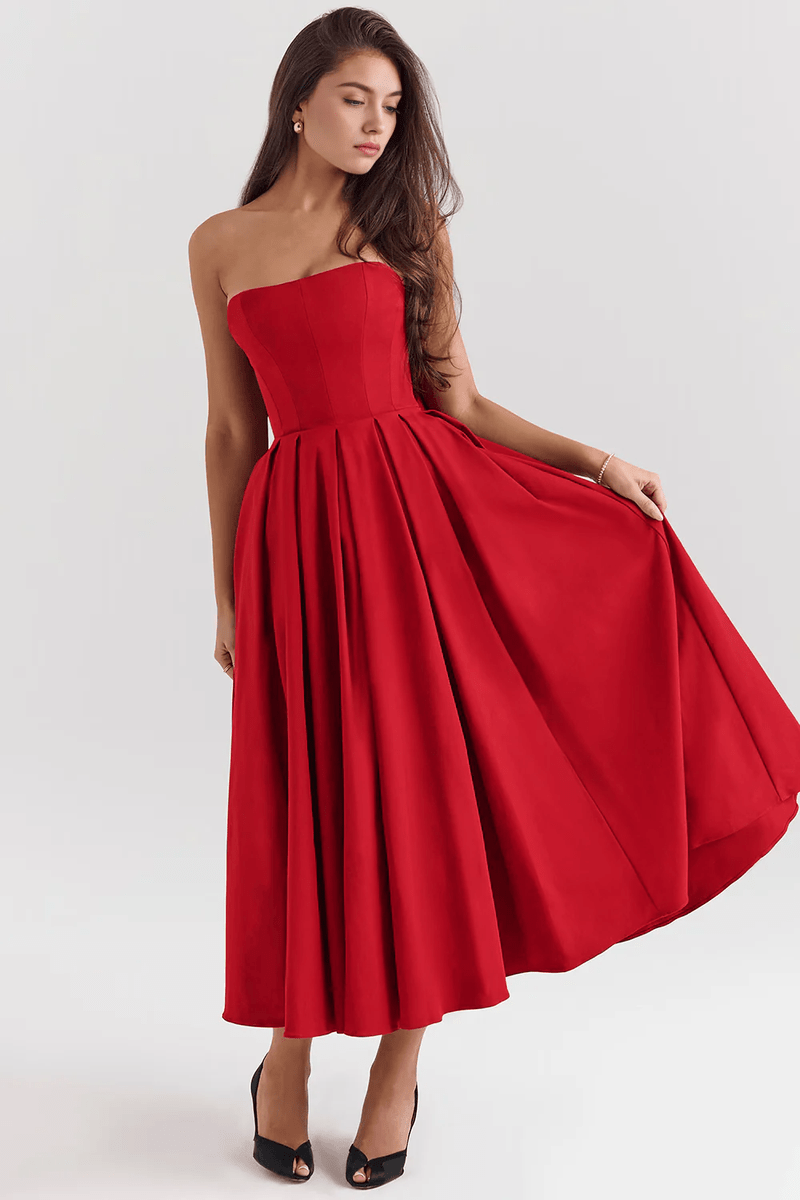 Midi Bustier Red Dress with Corset Fit – Perfect Outfit for Spring and Events | Sofi Dress Solanordi 