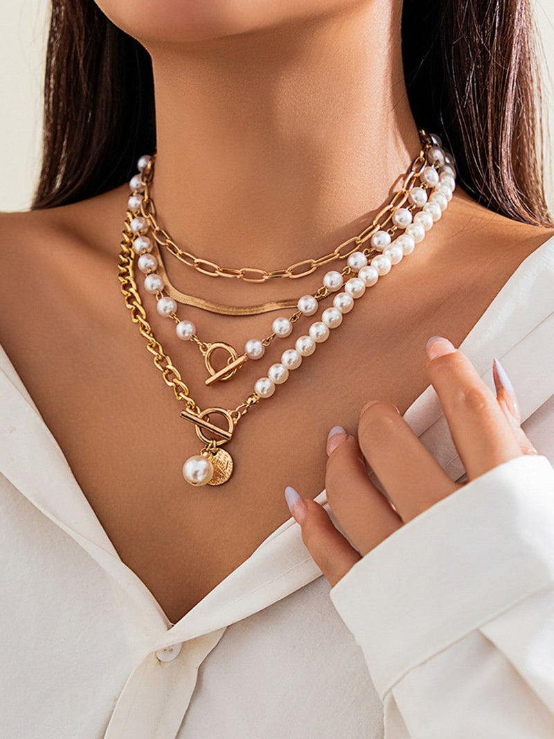Pearl Decor Chain Layered Necklace | Lianis Solanordi