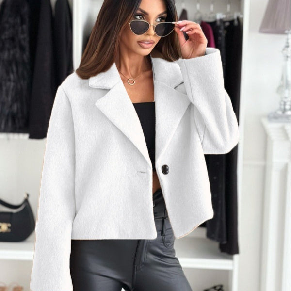 Veste en laine unie à col pour femme, mode automne hiver