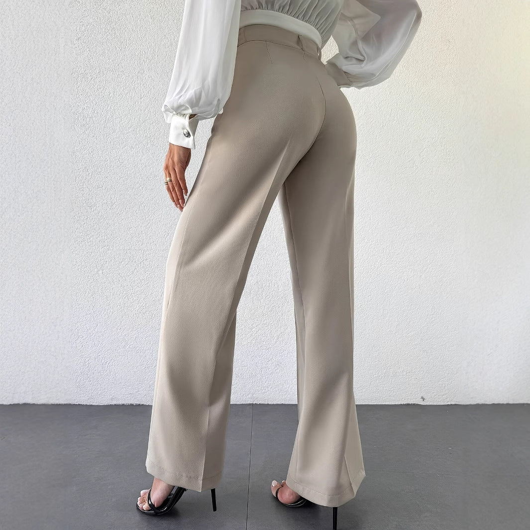 Pantalons décontractés droits amincissants taille haute à tempérament