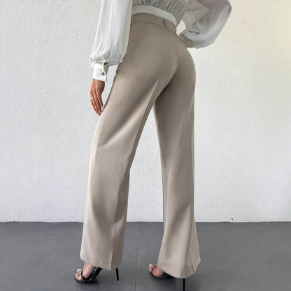 Pantalons décontractés droits amincissants taille haute à tempérament