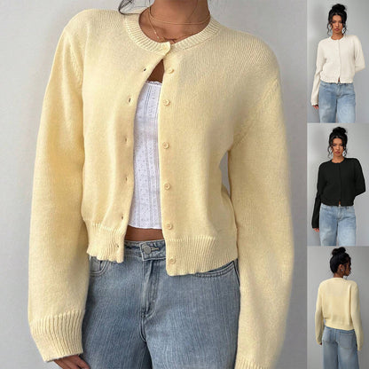 Cardigan tricoté à manches longues chic, mode, slim, couleur unie, pull court pour femmes vêtements
