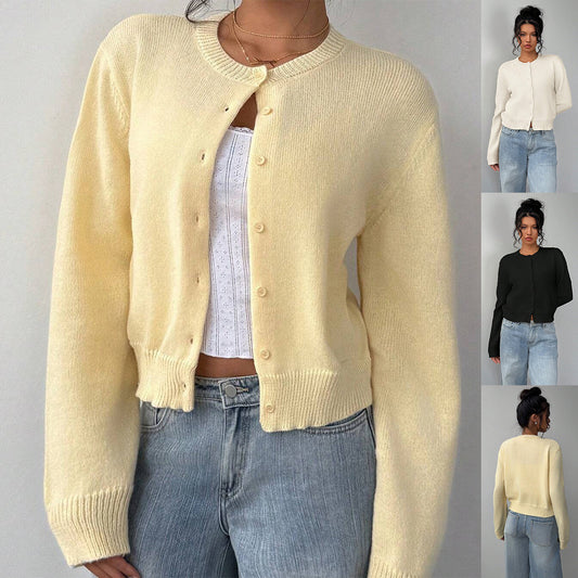 Cardigan tricoté à manches longues chic, mode, slim, couleur unie, pull court pour femmes vêtements