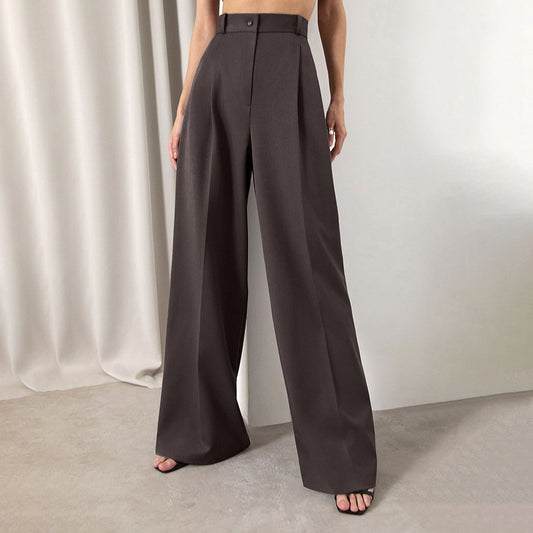 Pantalons hauts taille loose en couleur unie rétro classique pour femmes