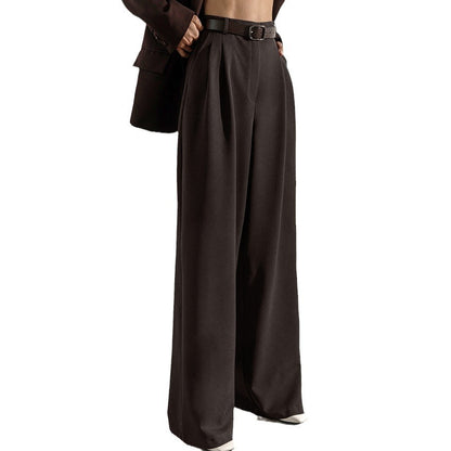 Pantalons hauts taille loose en couleur unie rétro classique pour femmes