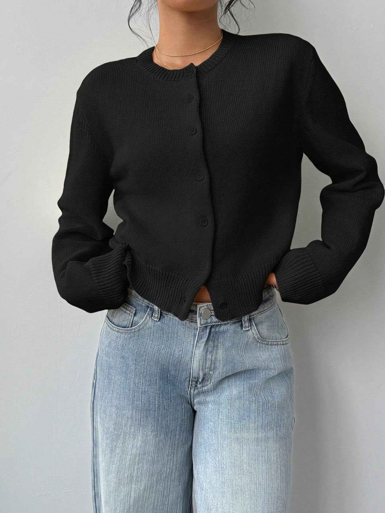 Cardigan tricoté à manches longues chic, mode, slim, couleur unie, pull court pour femmes vêtements