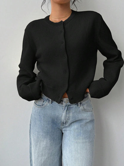 Cardigan tricoté à manches longues chic, mode, slim, couleur unie, pull court pour femmes vêtements