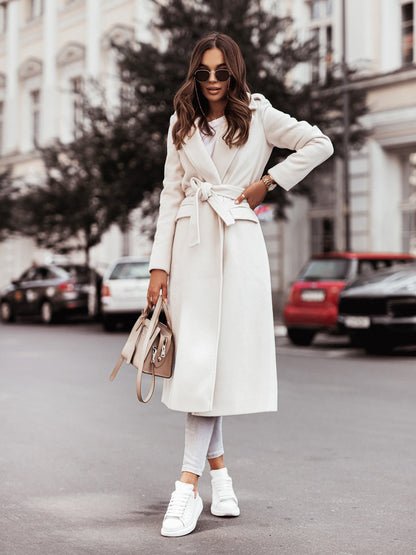 Manteau en laine à col en V et manches longues pour femmes