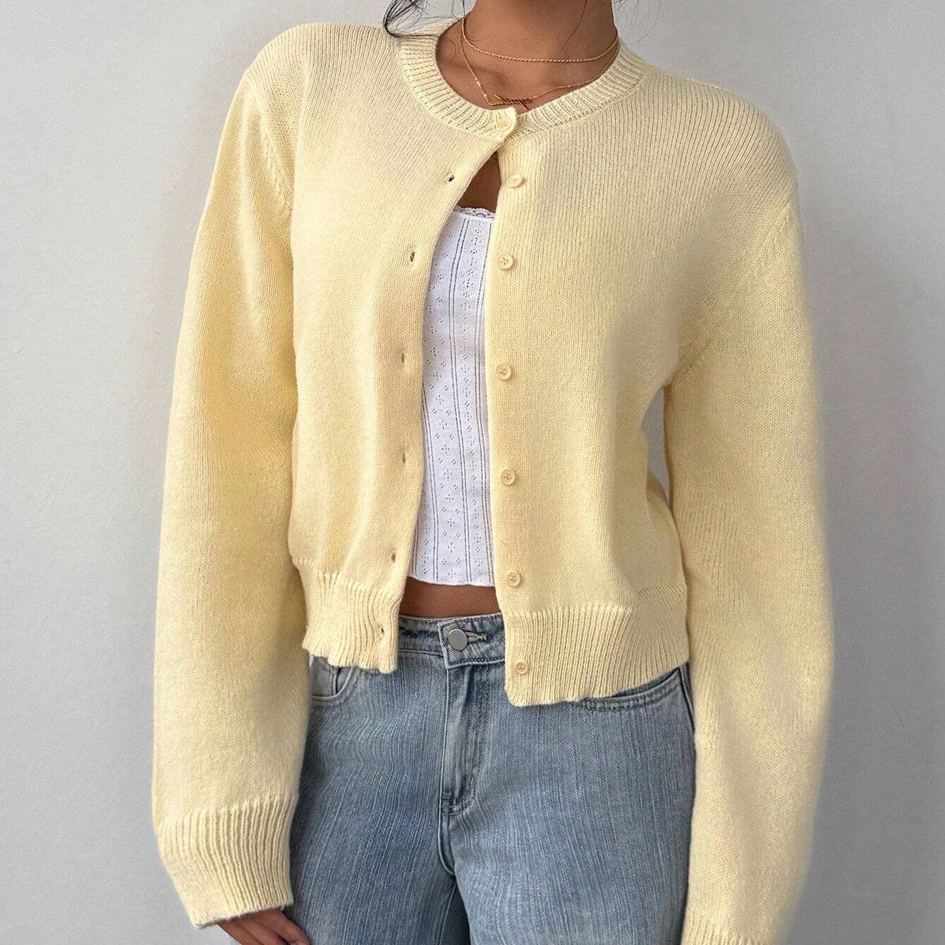 Cardigan tricoté à manches longues chic, mode, slim, couleur unie, pull court pour femmes vêtements