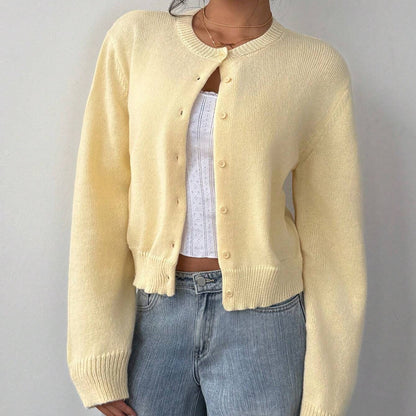 Cardigan tricoté à manches longues chic, mode, slim, couleur unie, pull court pour femmes vêtements
