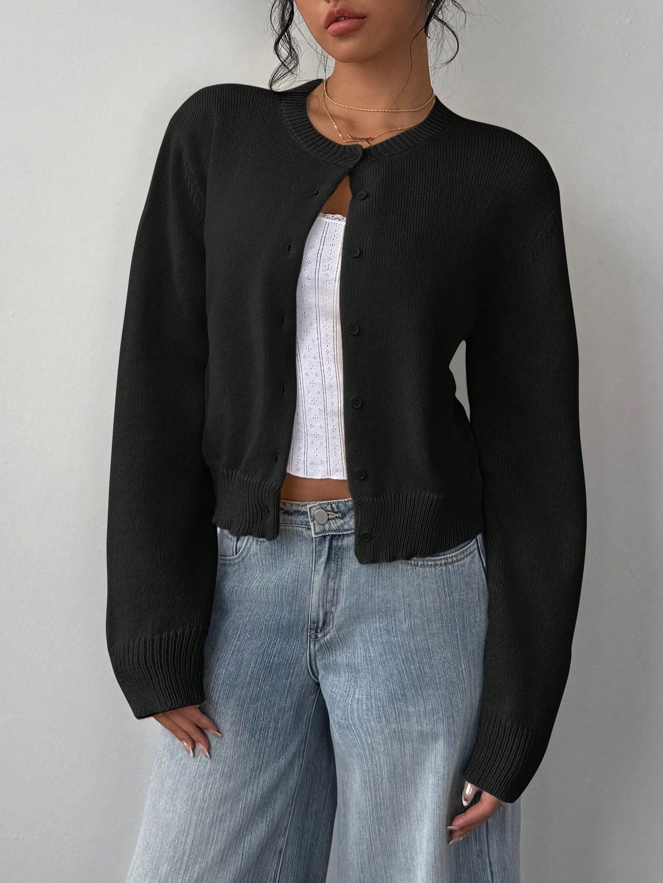Cardigan tricoté à manches longues chic, mode, slim, couleur unie, pull court pour femmes vêtements