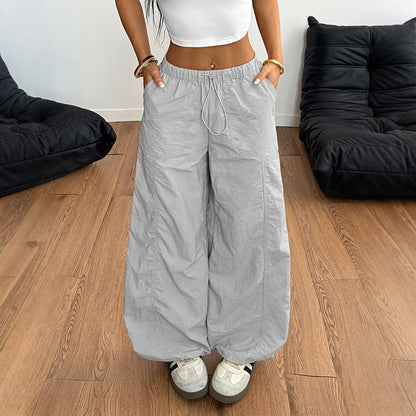 Pantalons droits à cordon de serrage simples et décontractés