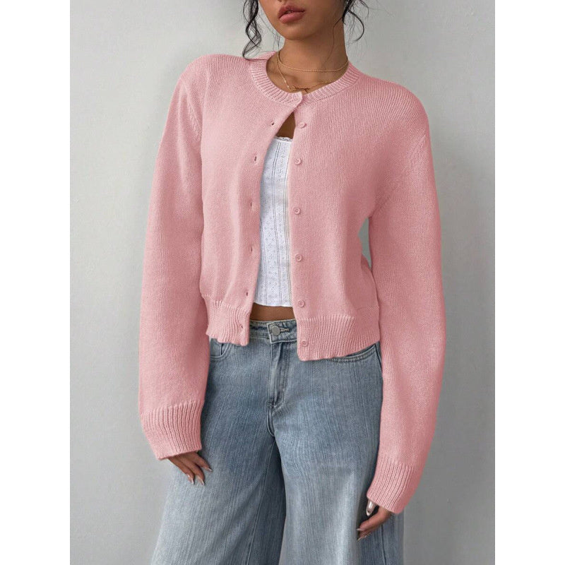 Cardigan tricoté à manches longues chic, mode, slim, couleur unie, pull court pour femmes vêtements