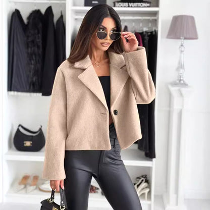 Veste en laine unie à col pour femme, mode automne hiver